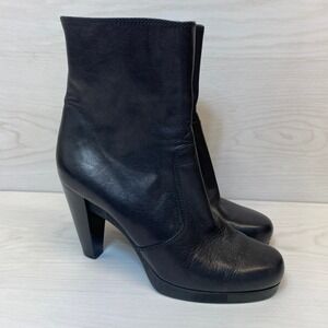 Fendi Womens 40.5 Ankle Boots Platform Block Heel Black Leather Designer Luxury